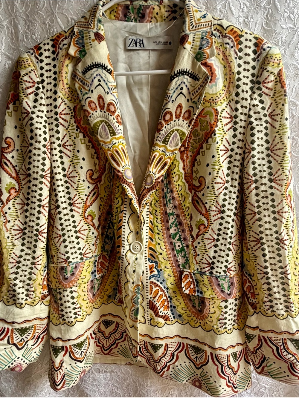 ZARA Cream Paisley Multicolor Printed Blazer